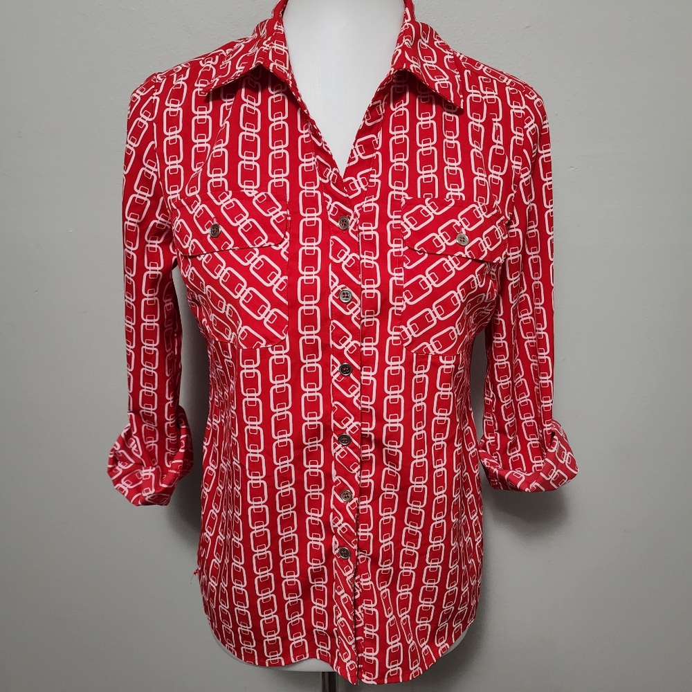 Notations Red White Link Pattern Roll Tab Button … - image 1